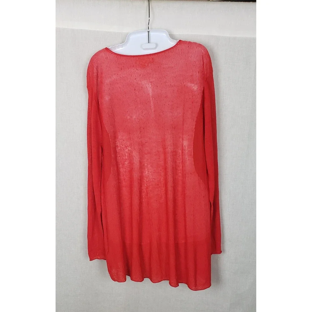 Eileen Fisher Red Organic Linen Blend Sheer Knit M Tunic Top Valentine's Day - Picture 3 of 8